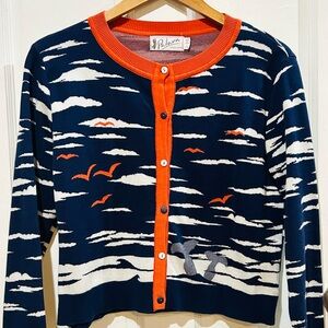 NWOT Palava Retro Cardigan Whale Sailboat Nautical Ocean Luxury Organic Preppy
